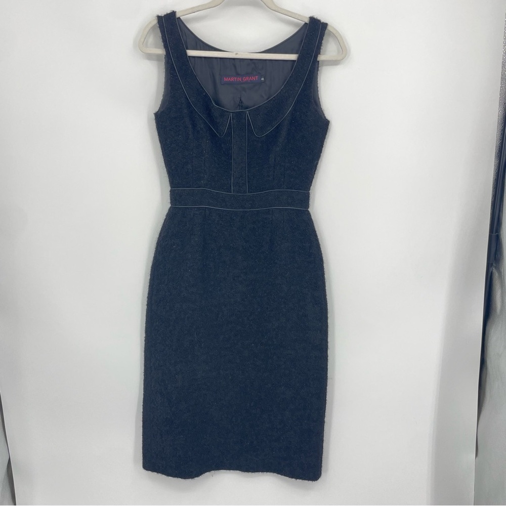 Martin Grant Paris black gold glitter sheath midi dress boucle wool blend France